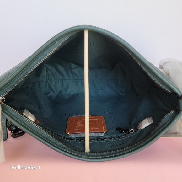 COACH Small Dufflette “C” Charm Polished Pebbled Leather Crossbody- Forest Color - Picture 13 of 16